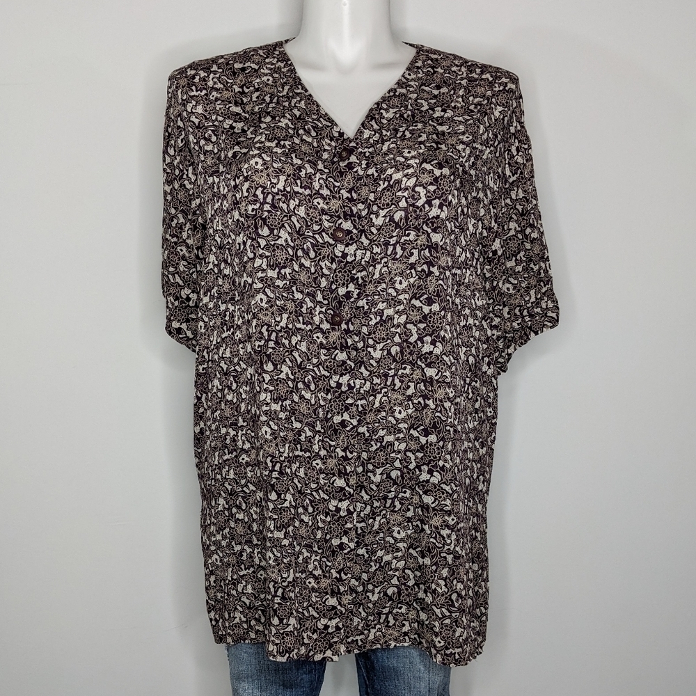 ✨3/$15 Vintage NWOT Lee David purple floral button up 14/16W